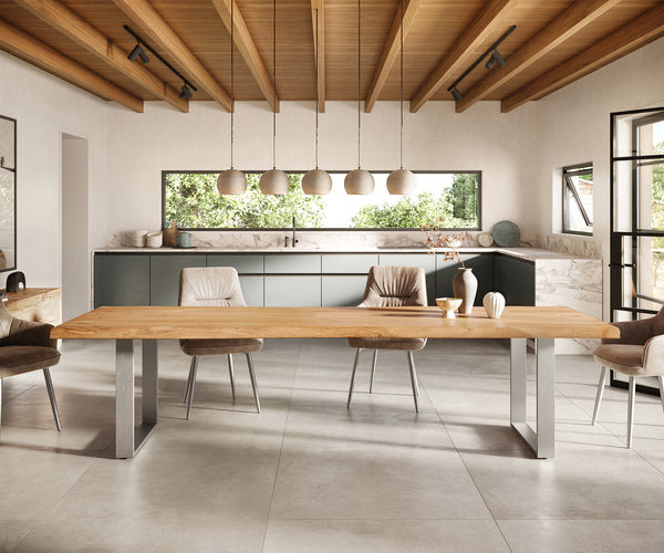 Dining Table Olympus Live Edge 300cm Acacia Wood Natural Square Frame Slim Steel 55mm Top