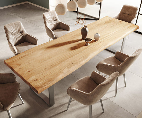 Dining Table Olympus Live Edge 300cm Acacia Wood Natural Square Frame Slim Steel 55mm Top
