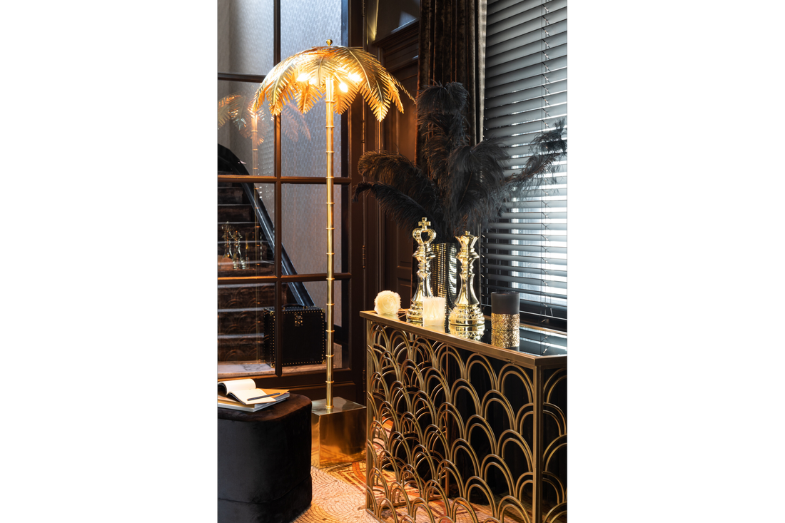 Floor Lamp Coconut Leaves 133cm Metal Gold