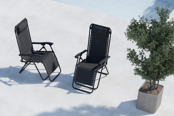Sun Lounger Vulcano 163cm Steel Black Oxford Fabric Black