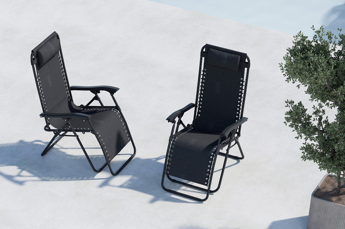 Sun Lounger Vulcano 163cm Steel Black Oxford Fabric Black