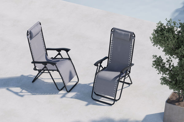 Sun Lounger Vulcano 163cm Steel Black Oxford Fabric Grey