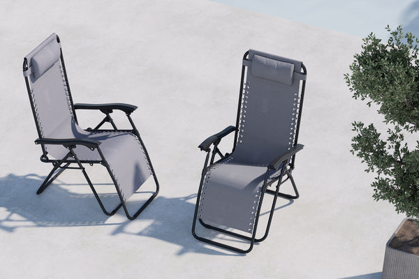 Sun Lounger Vulcano 163cm Steel Black Oxford Fabric Grey