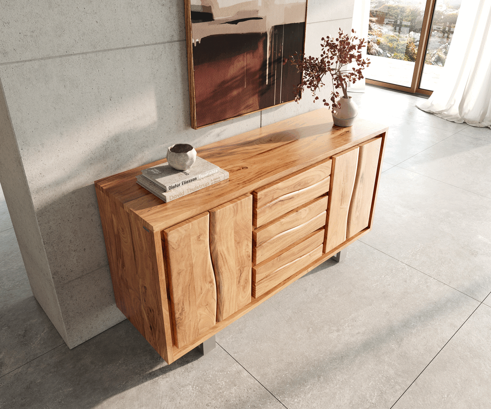 Sideboard Olympus Live-Edge 147cm Acacia Wood Natural 2 Doors 3 Drawers