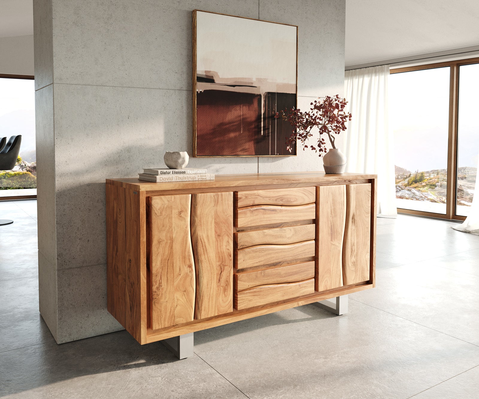 Sideboard Olympus Live-Edge 147cm Acacia Wood Natural 2 Doors 3 Drawers