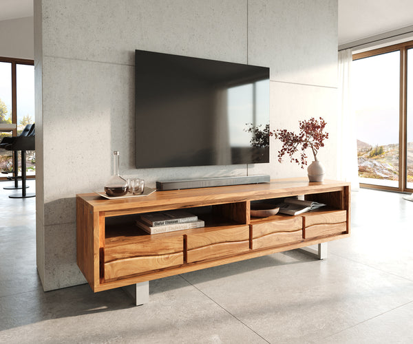 TV Stand Olympus Live-Edge 190cm Acacia Wood Natural Metal Feet