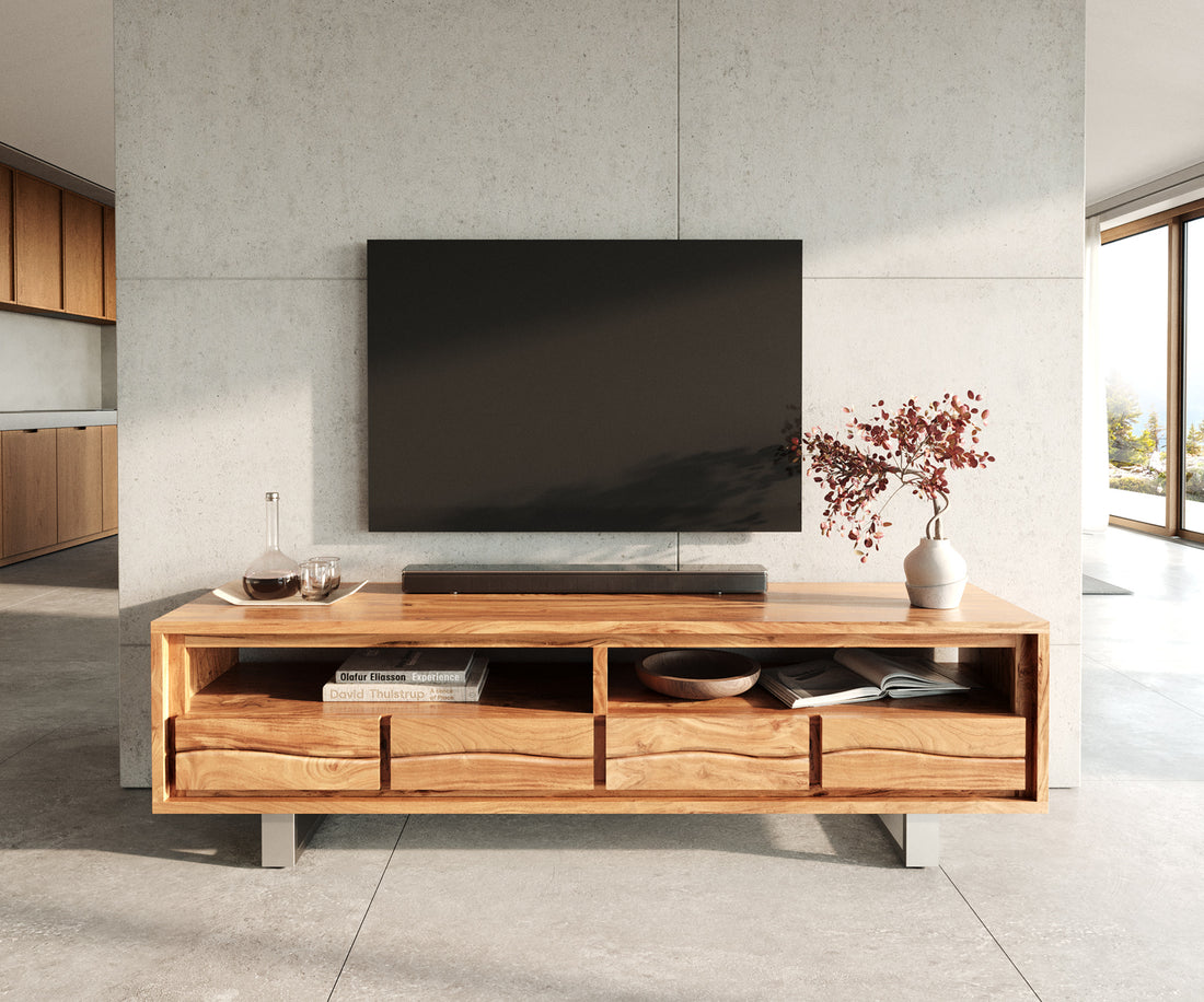 TV Stand Olympus Live-Edge 190cm Acacia Wood Natural Metal Feet