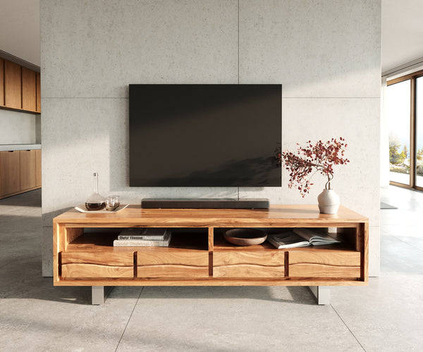 TV Stand Olympus Live-Edge 190cm Acacia Wood Natural Metal Feet