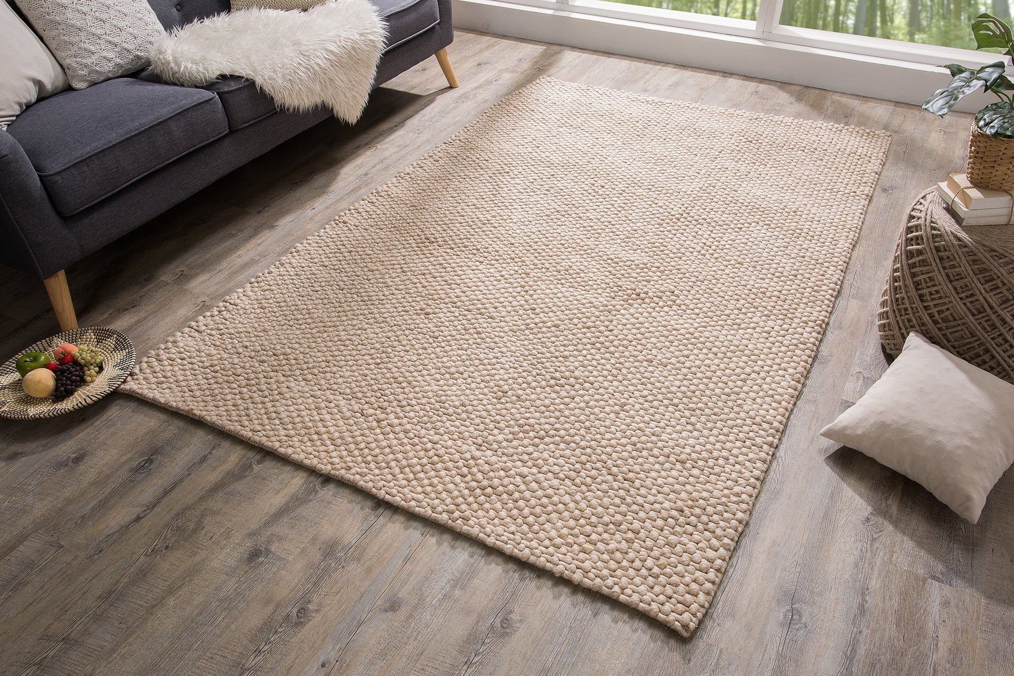 Hand-woven Rug Loop 240x160cm Wool Beige