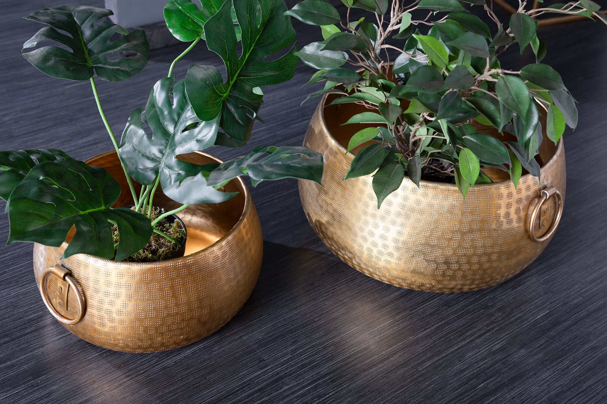 Set Of 2 Flower Pots Orient 29cm/37cm Metal Gold