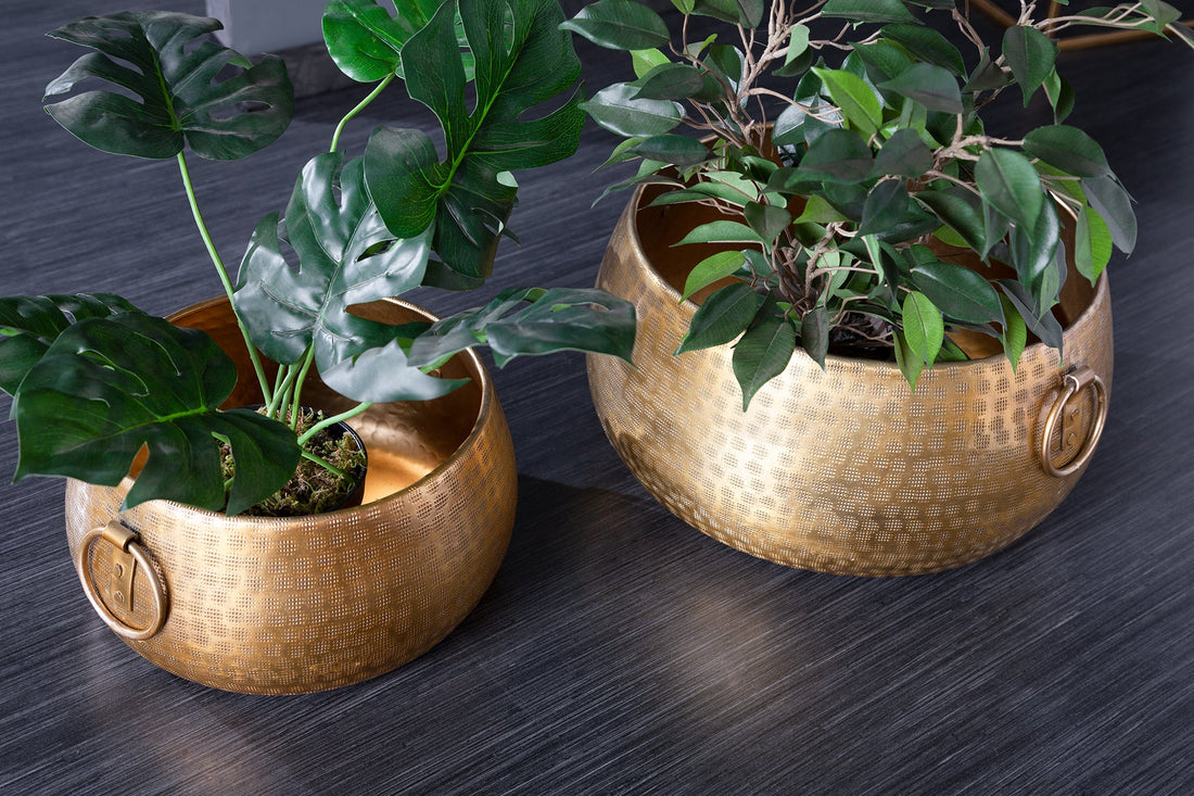 Set Of Two Flower Pots Orient 29cm/37cm Metal Gold