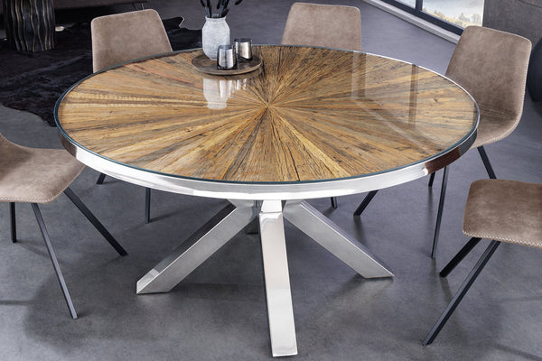 Round Dining Table Barracuda 140cm Recycled Teak Wood Brown