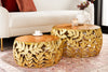 Set Of 2 Round Nesting Coffee Tables Abstract Leaf 54cm/68cm Metal Gold