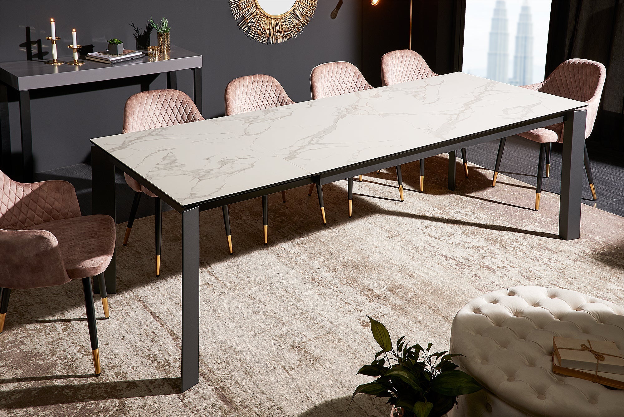 Dining Table Explorer 180-240cm Ceramic White Marble Look