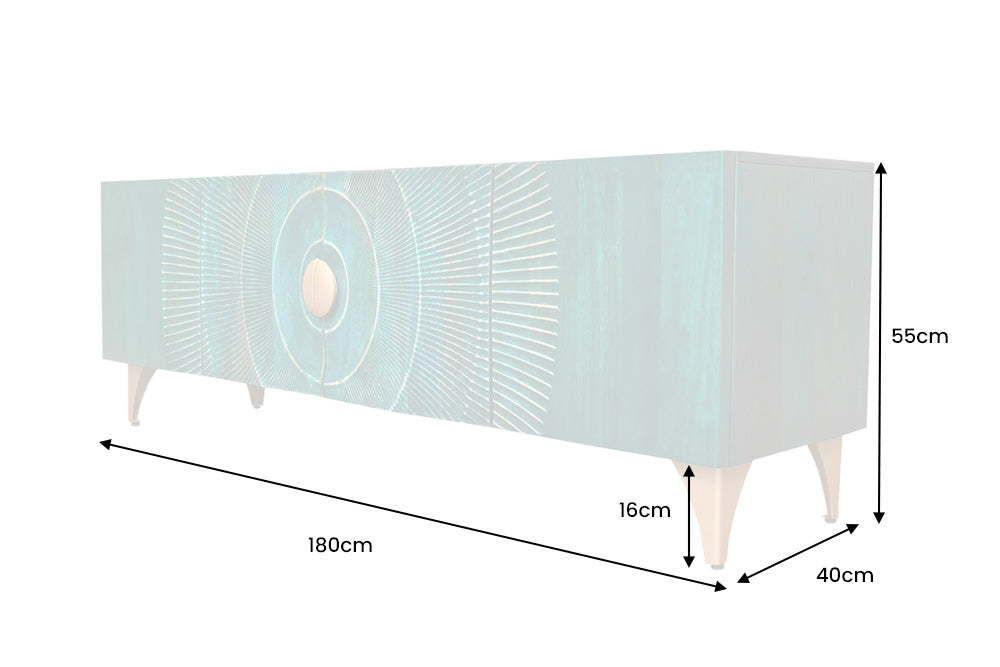 TV Stand Golden Eye 180cm Mango Wood Turquoise Gold