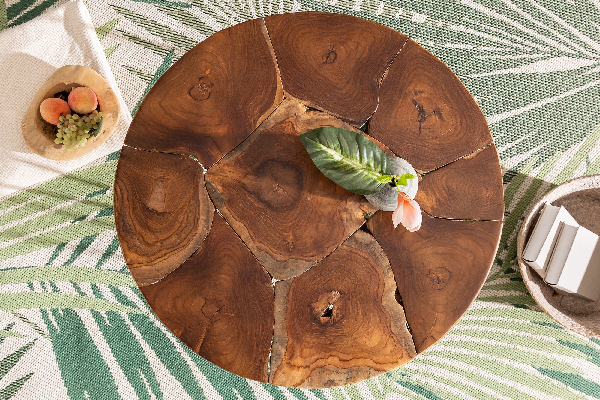 Round Coffee Table Mosaik 70cm Teak Wood Brown
