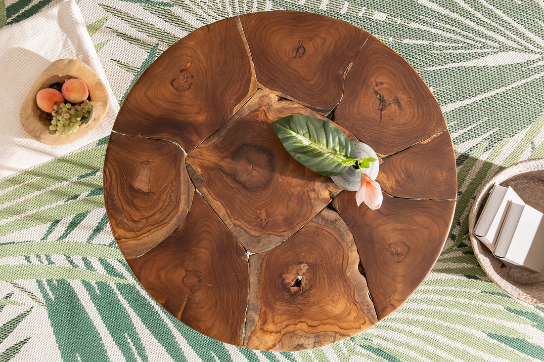 Round Coffee Table Mosaik 70cm Teak Wood Brown