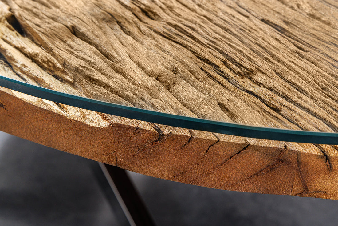 Oval Dining Table Barracuda 220cm Teak Wood Brown Cross Frame With Glass Top