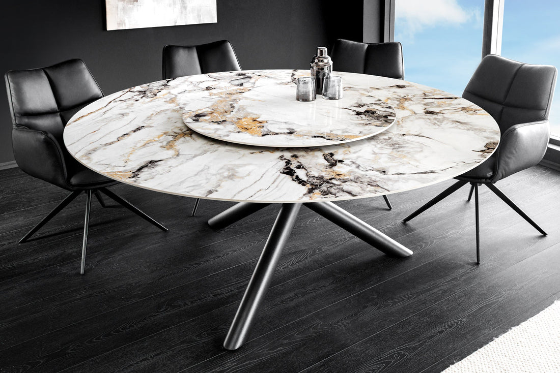 Round Dining Table Orbit 150cm Ceramic Marble Look White Multicolored