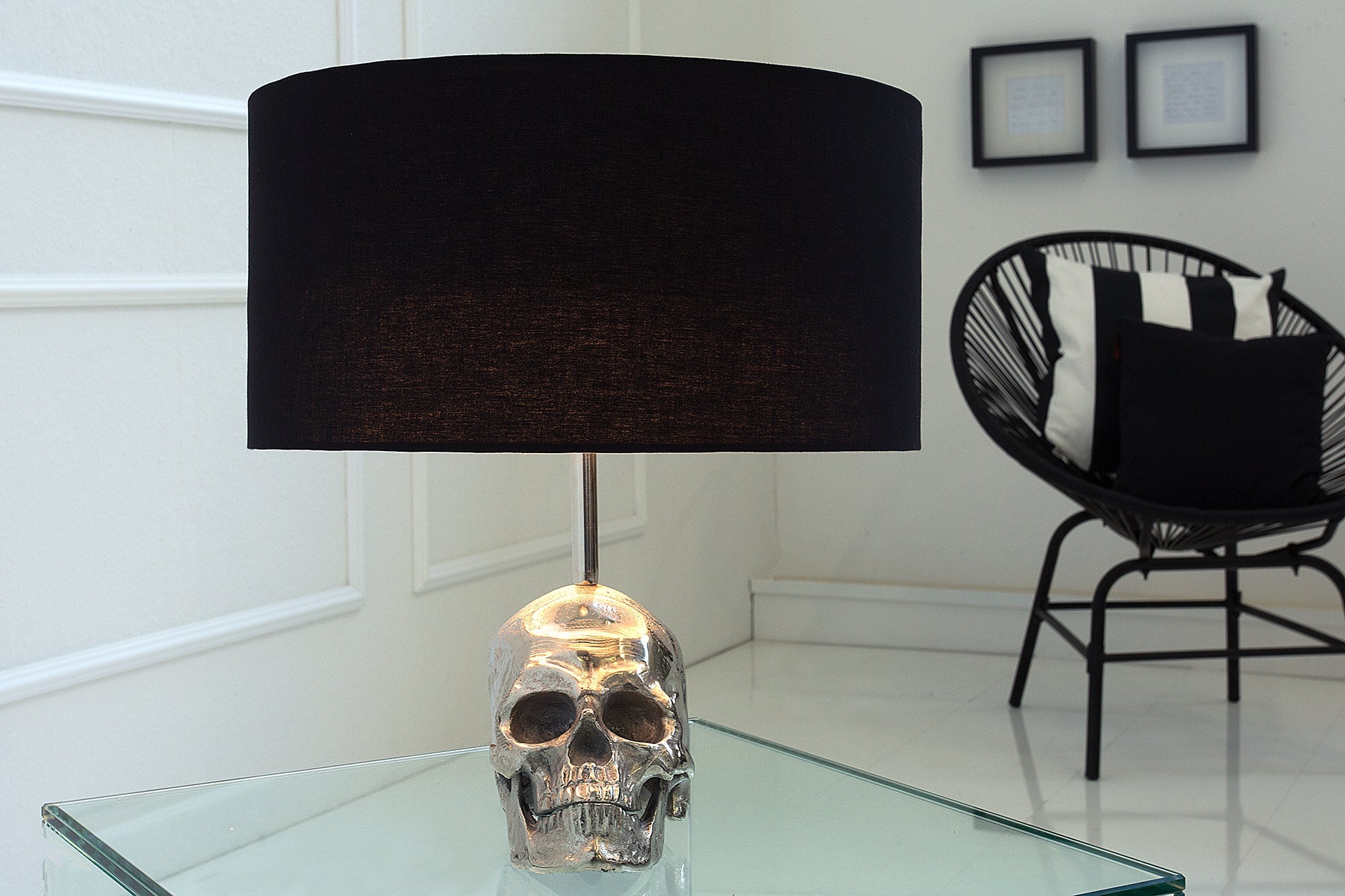 Table Lamp Skull 44cm Metal Black