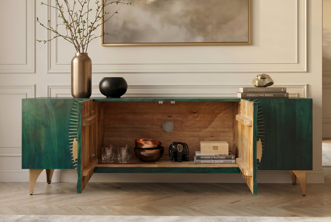TV Stand Golden Eye 180cm Mango Wood Turquoise Gold