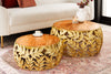 Set Of 2 Round Nesting Coffee Tables Abstract Leaf 54cm/68cm Metal Gold