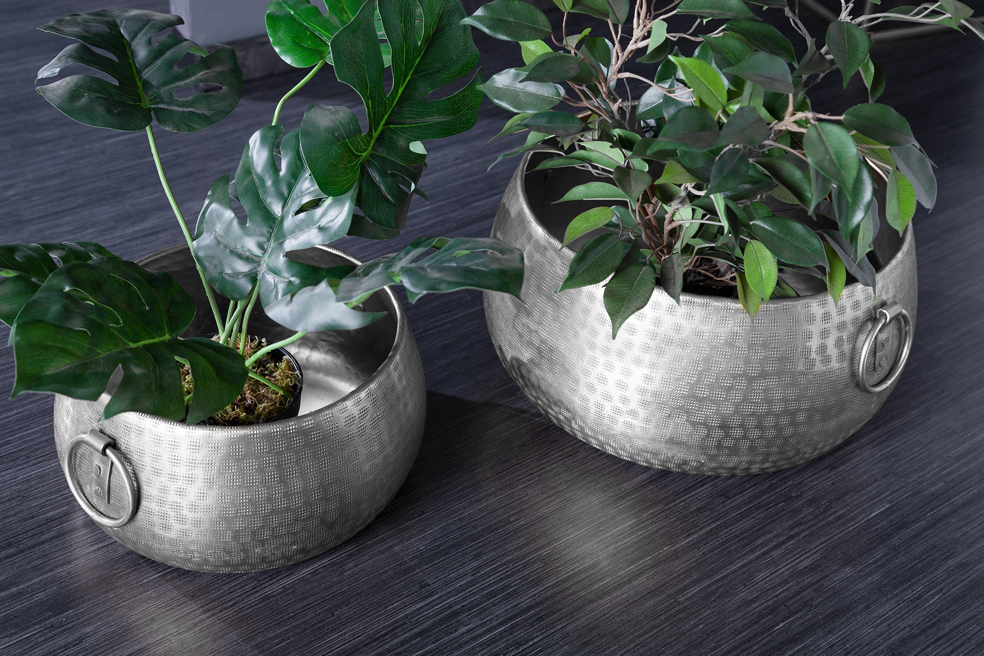 Set Of 2 Flower Pots Orient 29cm/37cm Metal Silver