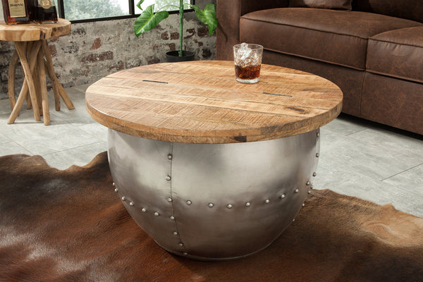 Round Coffee Table Drump Storage 68cm Mango Wood Natural