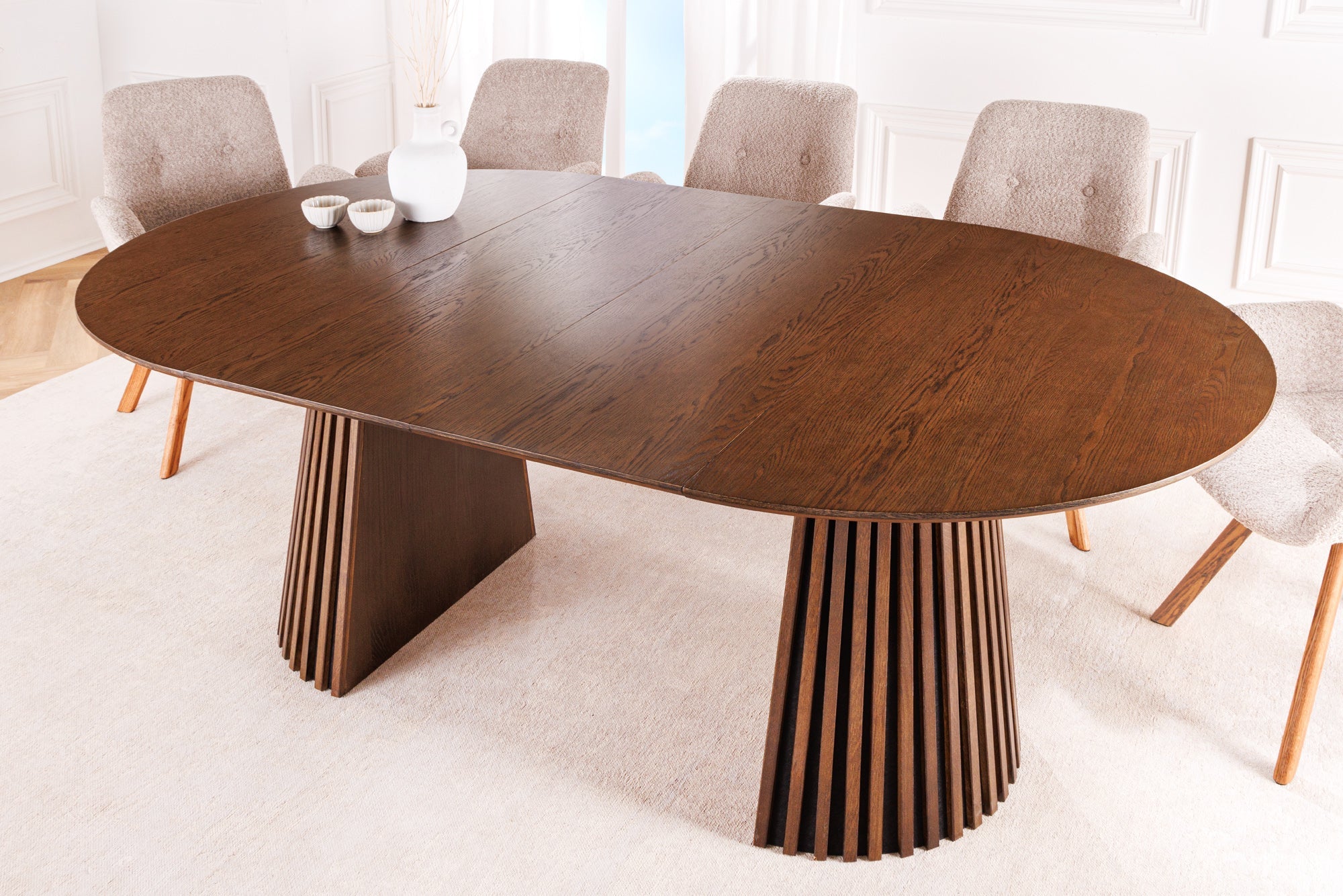 Round Extendable Dining Table Yoko 120-160-200cm Oak Wood Brown
