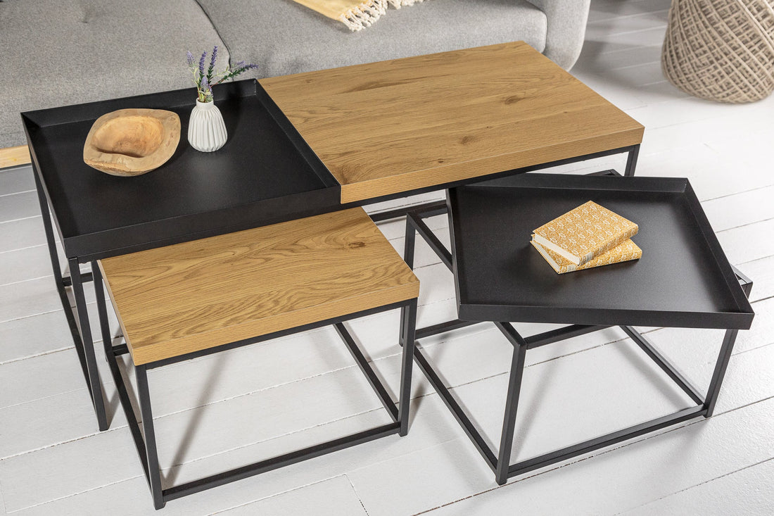 Set Of Three Nesting Coffee Tables Loft 50cm/50cm/120cm Oak Look