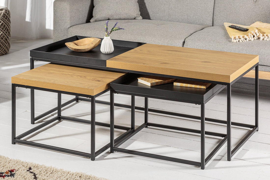 Set Of Three Nesting Coffee Tables Loft 50cm/50cm/120cm Oak Look