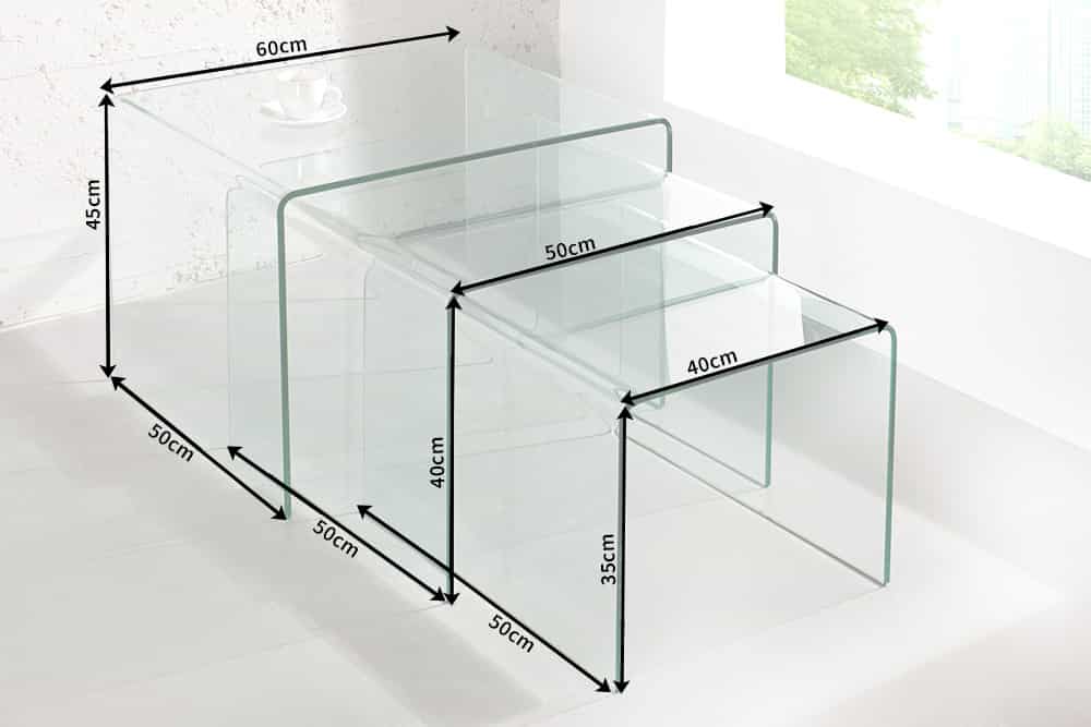 Set Of 3 Nesting Coffee Tables Quartz 40cm/50cm/60cm Glass