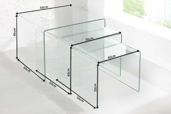 Set Of 3 Nesting Coffee Tables Quartz 40cm/50cm/60cm Glass