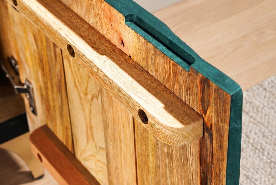 TV Stand Golden Eye 180cm Mango Wood Turquoise Gold