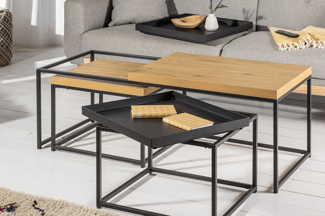 Set Of Three Nesting Coffee Tables Loft 50cm/50cm/120cm Oak Look