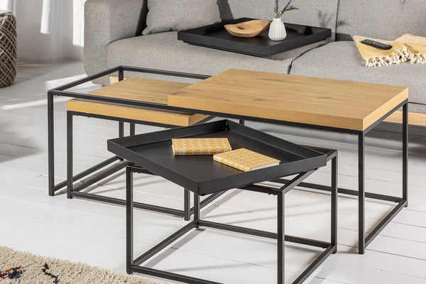 Set Of 3 Nesting Coffee Tables Loft 50cm/50cm/120cm Oak Look