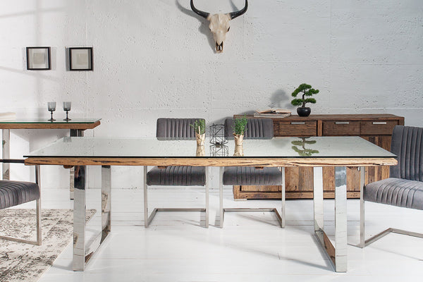 Dining Table Barracuda 200cm Recycled Teak Wood Brown With Glass Top
