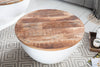 Round Coffee Table Industrial Storage 70cm Mango Wood White