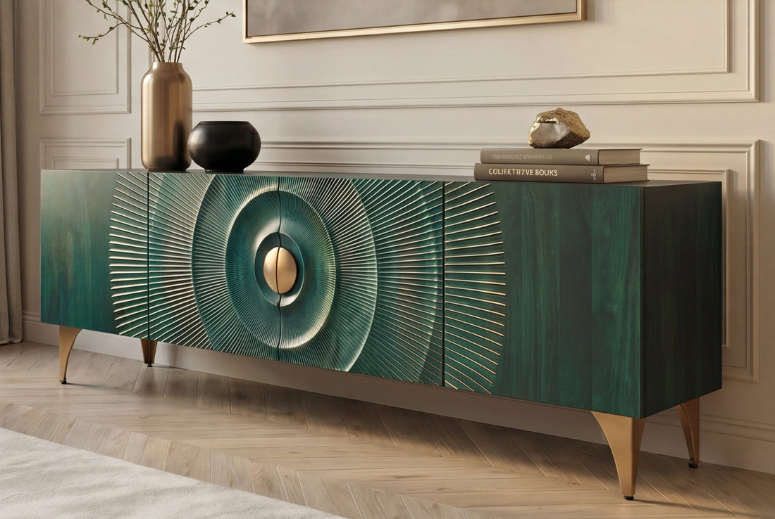 TV Stand Golden Eye 180cm Mango Wood Turquoise Gold