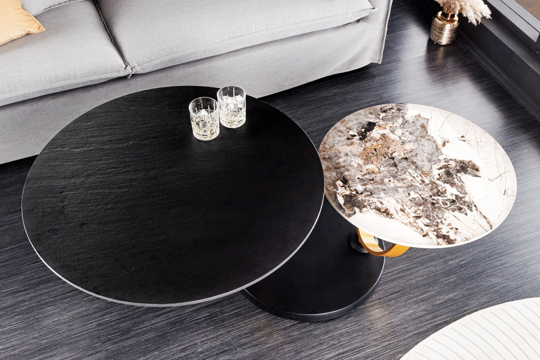 Rotating Coffee Table Axis 80-134cm Ceramic Stone Look