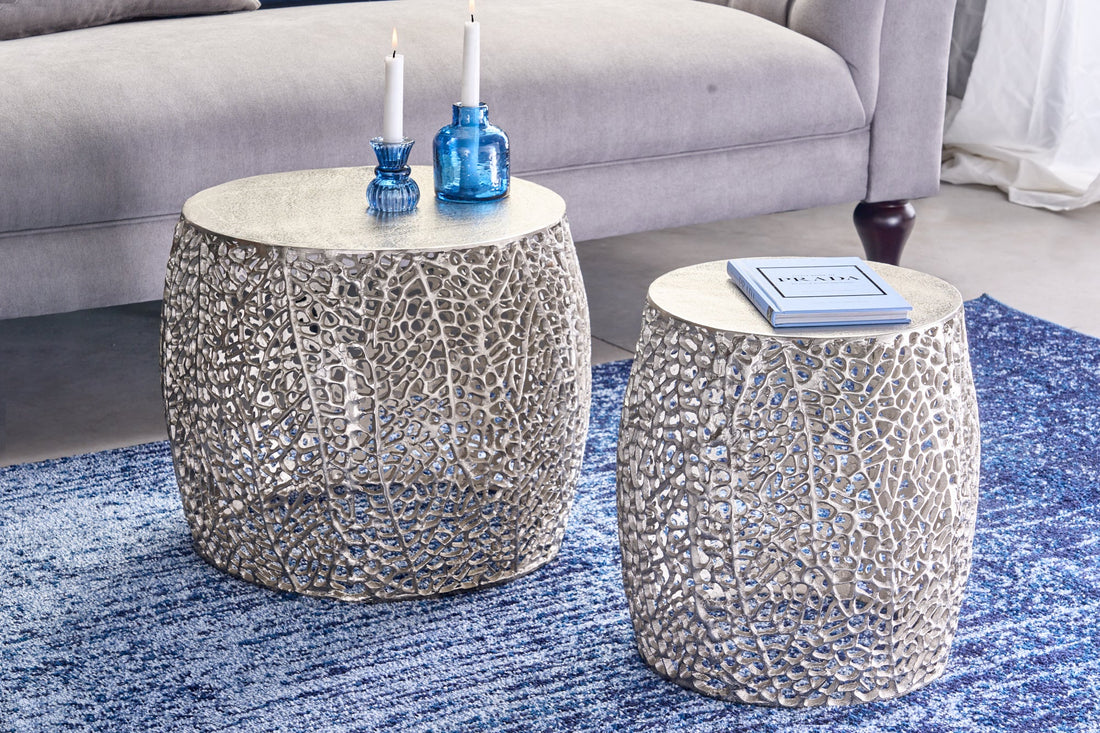 Set Of Two Round Nesting Coffee Tables Ambrosia 35cm/45cm Metal Silver