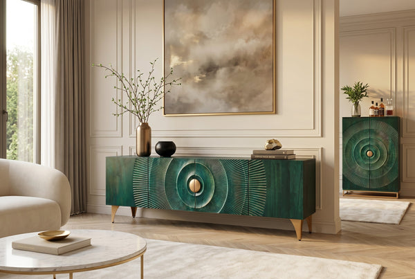 TV Stand Golden Eye 180cm Mango Wood Turquoise Gold