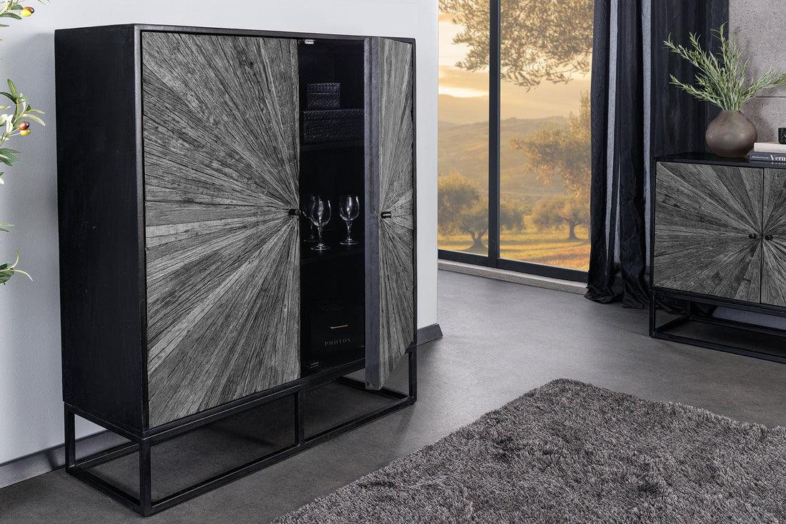 Cabinet Barracuda 120cm Mango Wood Black Teak Wood Grey