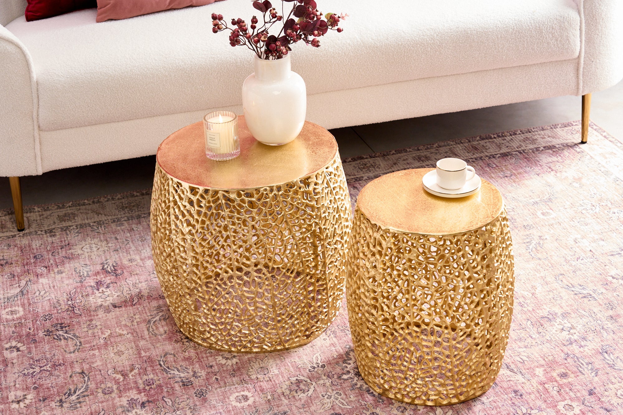 Set Of 2 Round Nesting Coffee Tables Ambrosia 35cm/45cm Metal Gold