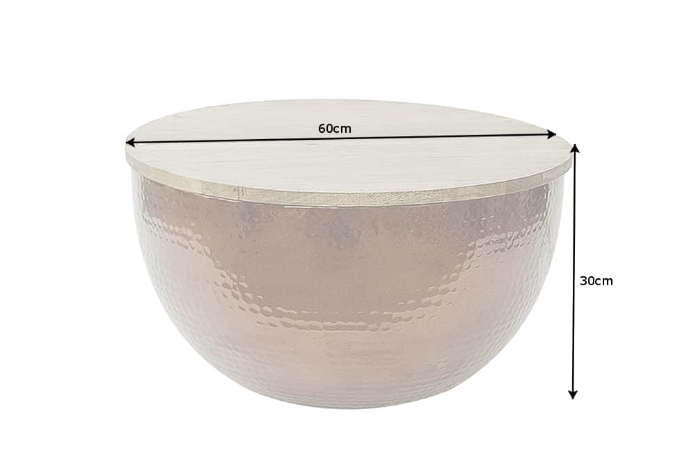 Round Coffee Table Orient Storage 60cm Mango Wood Copper