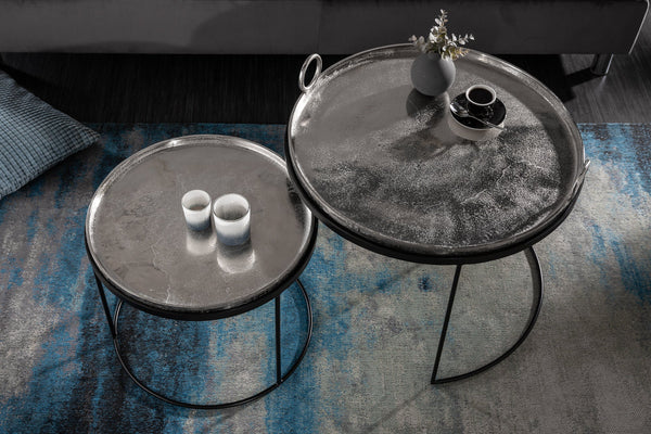 Set Of 2 Round Side Tables Elements Orient 39cm/45cm Metal Silver