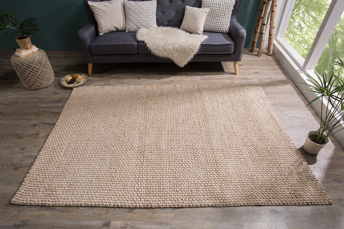 Hand-woven Rug Loop 240x160cm Wool Beige