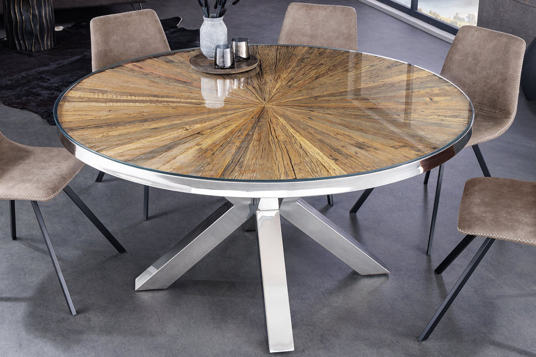Round Dining Table Barracuda 120cm Recycled Teak Wood Brown