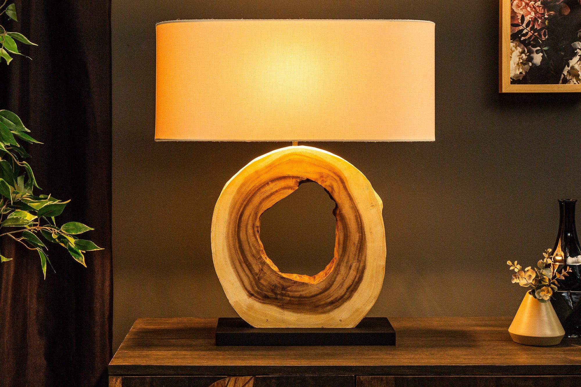 Table Lamp Organic Artwork 62cm Walnut Natural
