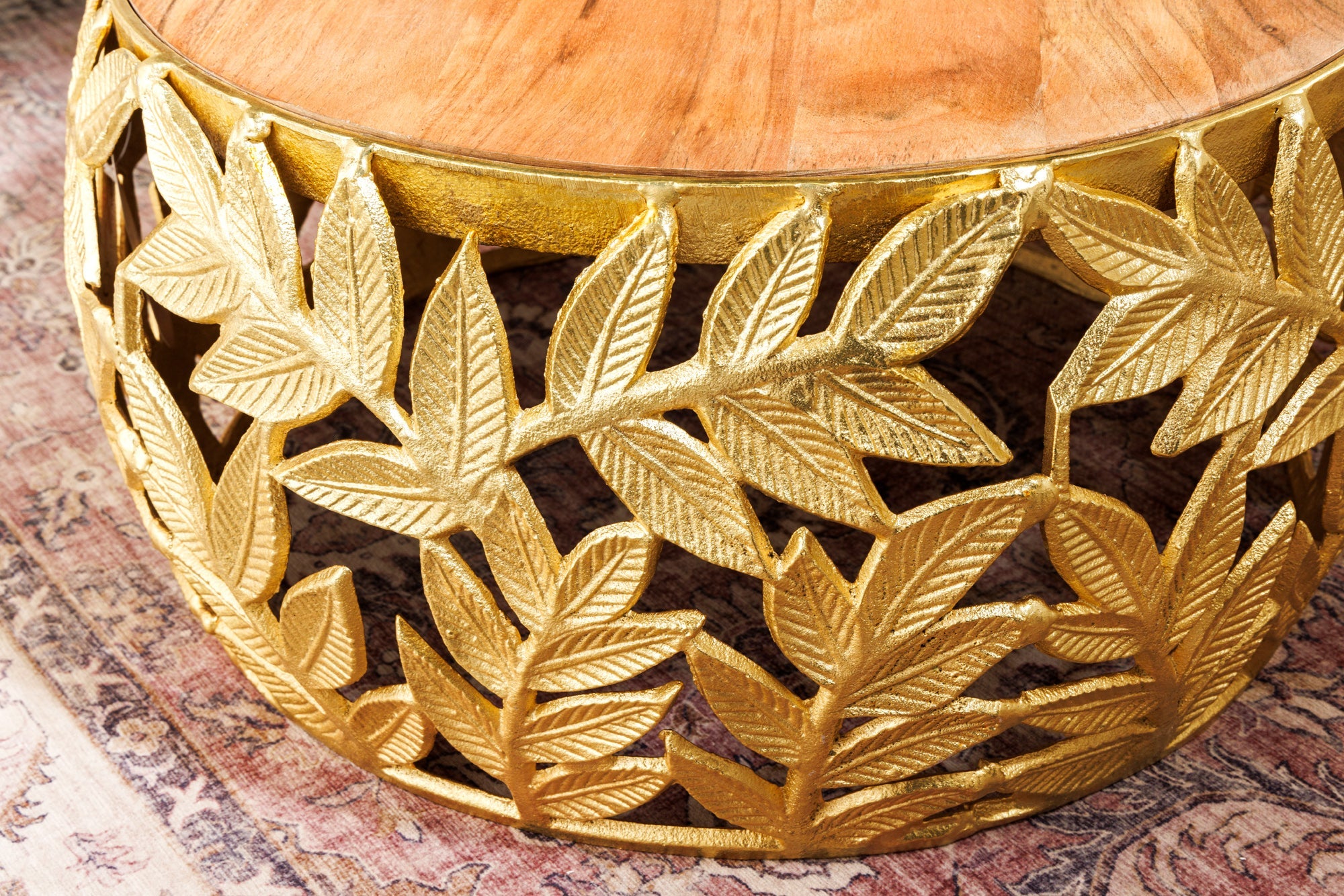 Set Of 2 Round Nesting Coffee Tables Abstract Leaf 54cm/68cm Metal Gold